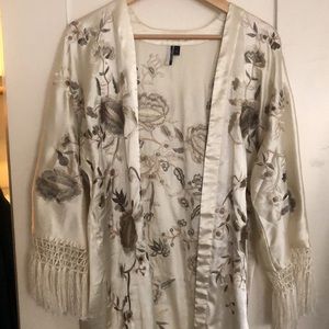 Topshop beige / cream embroidered kimono / duster.